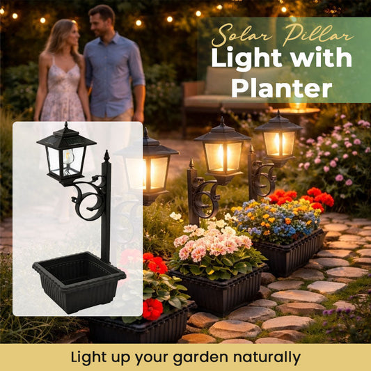 Solar Pillar Light with Planter