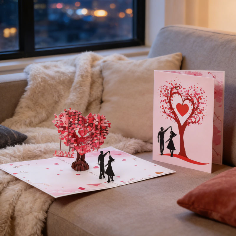 Romantic "Dancing Under the Heart Tree" 3D Greeting Card
