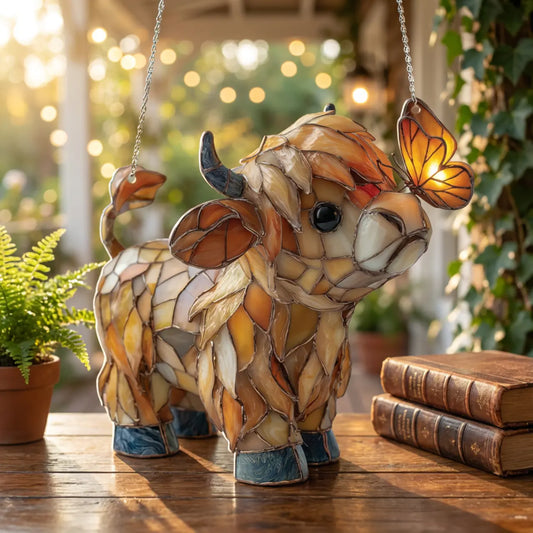 Scottish Highland Cow Butterfly Window Hanger