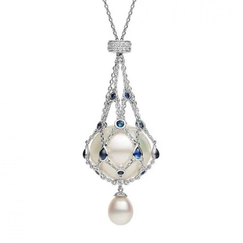 14.0-15.0 mm Freshwater Pearl & Blue Gemstone Lavalier Pendan