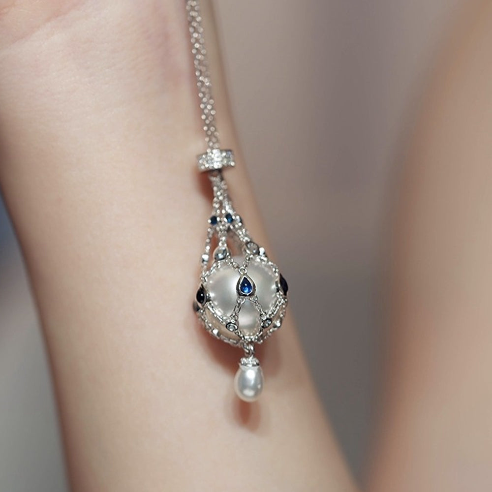 14.0-15.0 mm Freshwater Pearl & Blue Gemstone Lavalier Pendan