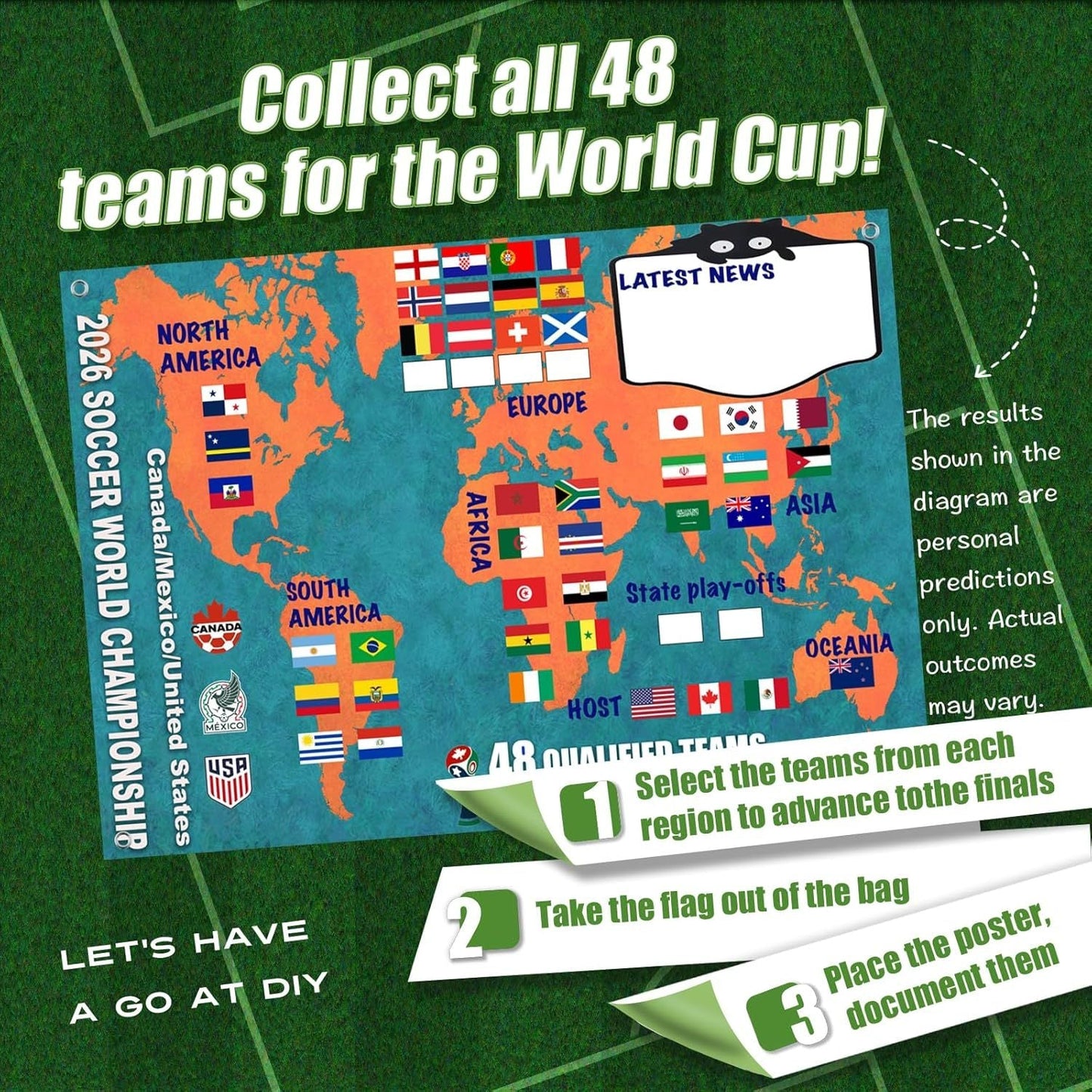 Poster met het speelschema van het WK 2026 en een overzicht van de 48 teams in de finaleronde, een 2-in-1 functionele poster.