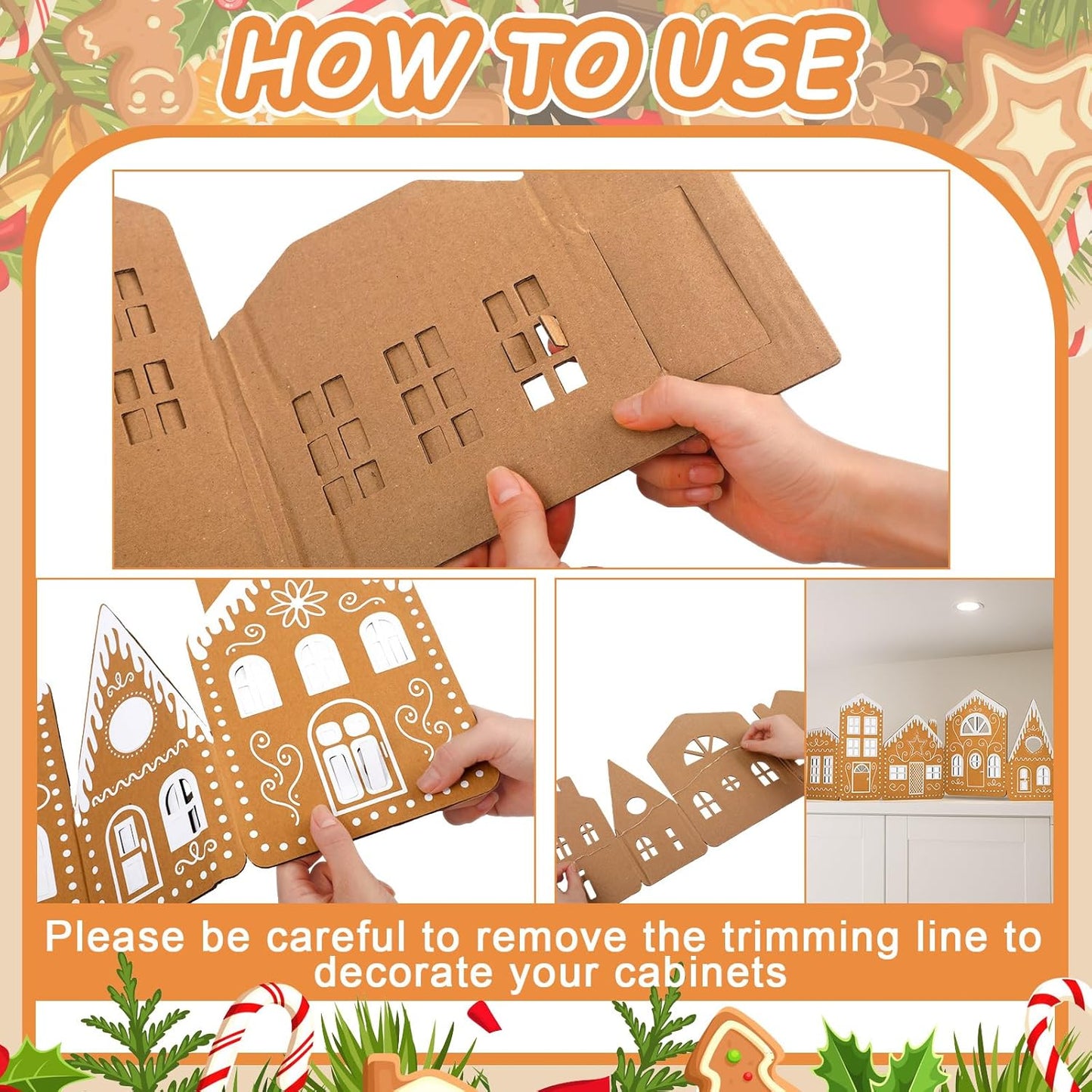 Gingerbread Village Magic（2 gingerbread house cardboards + 1 string light）