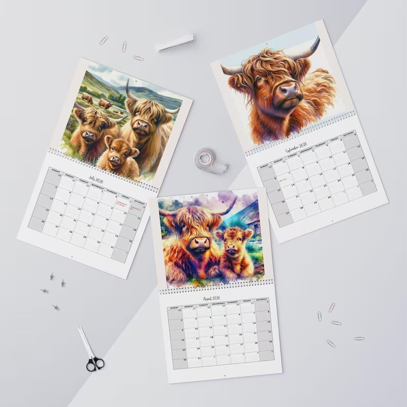 🐮Highland Cow Calendar 2026 – Rustic Farmhouse Wall Art & Monthly Planner📅